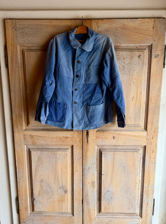 Early Vintage French Indigo Workwear Jacket — Repaired