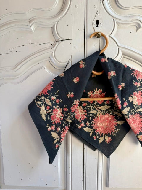 1930s French Floral Cotton Scarf