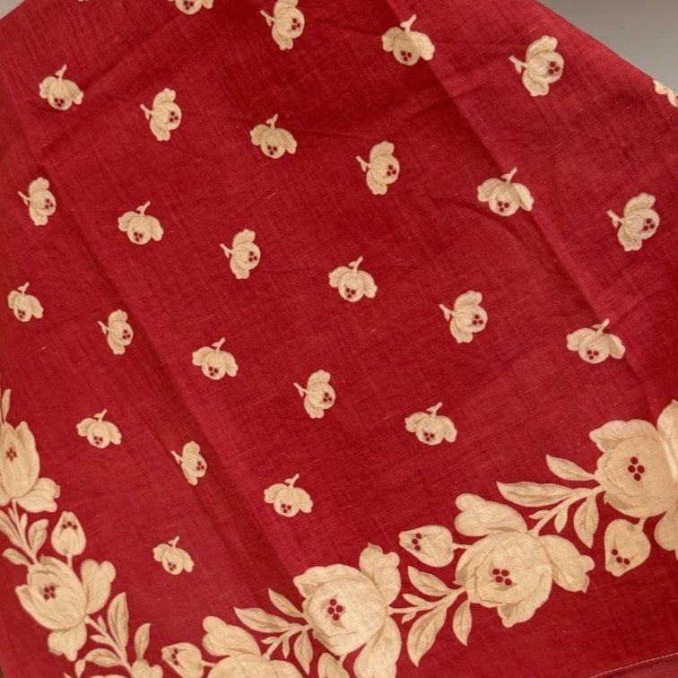 Red printed cotton scarf with cream flowers
