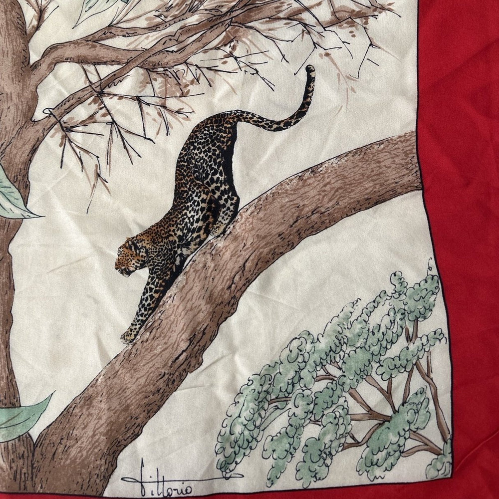 Silk twill scarf with a leopard on a branch